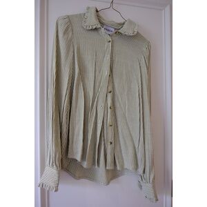 Frnch Paris Striped Adonia Button Down Shirt Green Contemporary